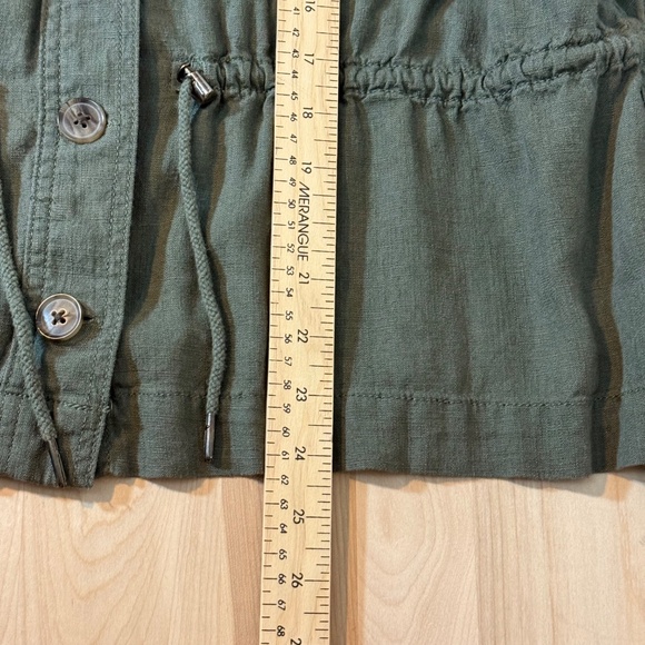 Khaki Linen-Rayon Blend Button-up Cinch Waist Jacket GUC - Picture 6 of 9